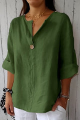 Loose Top With V-Neck and Buttons, Linen