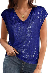 Glitter Slim Fit V-neck Solid Color Top