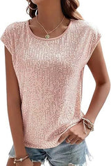 Glitter Slim Fit V-neck Solid Color Top