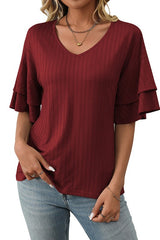 V-neck Ruffle Sleeve Top