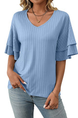 V-neck Ruffle Sleeve Top