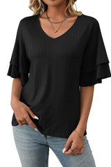 V-neck Ruffle Sleeve Top