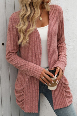 Cozy Ribbed Knit Cardigan With Pockets