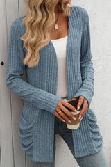 Cozy Ribbed Knit Cardigan With Pockets