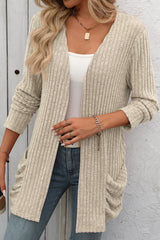 Cozy Ribbed Knit Cardigan With Pockets