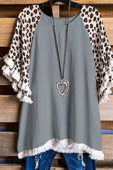 Round Neck Lace Ruffle Sleeve Top