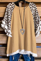 Round Neck Lace Ruffle Sleeve Top