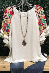 Round Neck Lace Ruffle Sleeve Top