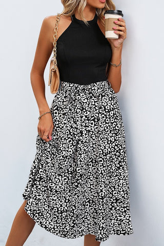 Halter Neck Leopard Color Block Chic Dress