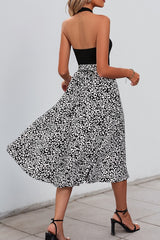 Halter Neck Leopard Color Block Chic Dress