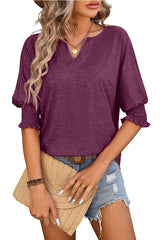 V-Neck Smocking Sleeve Top