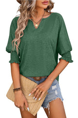 V-Neck Smocking Sleeve Top