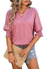 V-Neck Smocking Sleeve Top