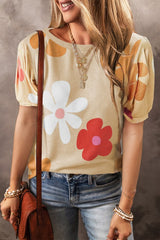 Floral Print Bubble Sleeve Top