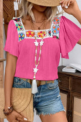 Crochet Hollow Lace Short Sleeved Shirt