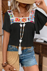 Crochet Hollow Lace Short Sleeved Shirt
