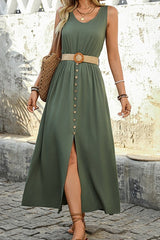 Sleeveless Round Neck Belted Midi Dress