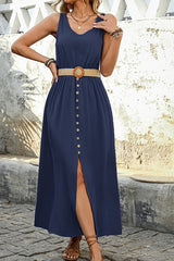 Sleeveless Round Neck Belted Midi Dress