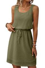 Square Collar Drawstring Sleeveless Dress