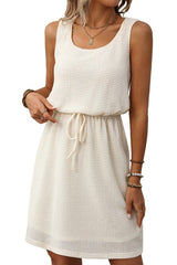 Square Collar Drawstring Sleeveless Dress