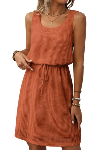 Square Collar Drawstring Sleeveless Dress