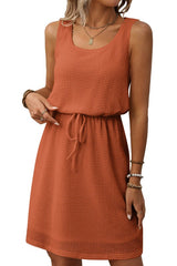 Square Collar Drawstring Sleeveless Dress