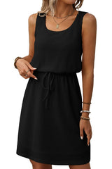 Square Collar Drawstring Sleeveless Dress