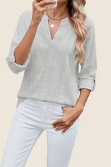 V Neck 3/4 Sleeve Loose Fit Blouse
