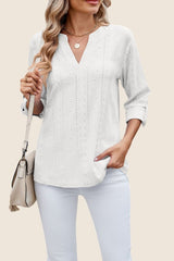 V Neck 3/4 Sleeve Loose Fit Blouse