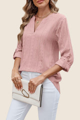 V Neck 3/4 Sleeve Loose Fit Blouse