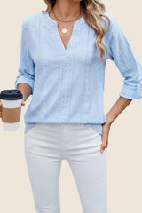 V Neck 3/4 Sleeve Loose Fit Blouse