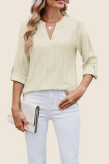 V Neck 3/4 Sleeve Loose Fit Blouse