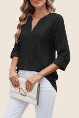 V Neck 3/4 Sleeve Loose Fit Blouse