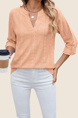 V Neck 3/4 Sleeve Loose Fit Blouse