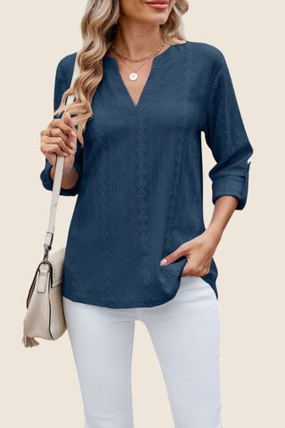 V Neck 3/4 Sleeve Loose Fit Blouse