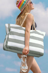 Striped Waterproof Canvas Large Capacity Tote Bag
