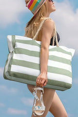 Striped Waterproof Canvas Large Capacity Tote Bag