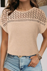 Lace Waffle Short Sleeve Top