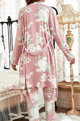 Floral Print Tank Camisole Top with Pants and Belted Robe Pajama Set