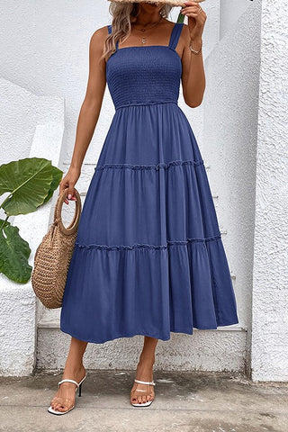 Strap Top Square Collar Waist Cinching Dress