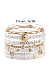 MAMA Heart Pearl Beaded Chain Multi Layer Bracelet