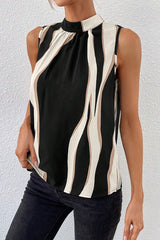 Printed Round Neck Sleeveless Tie Back Top