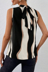 Printed Round Neck Sleeveless Tie Back Top