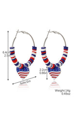 US Flag Heart Pendant Beaded Big Hoop Earrings