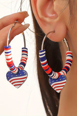 US Flag Heart Pendant Beaded Big Hoop Earrings