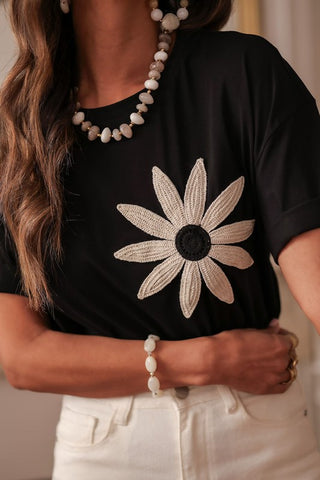 Crochet Floral Patched Drop Shoulder Loose Tee