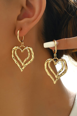Double Heart Shape Plated Alloy Dangle Earrings