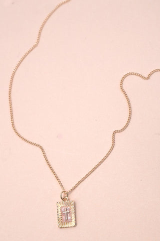Sunburst Square Cross Pendant Necklace