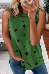 Floral Star Print Tank with Side Slits
