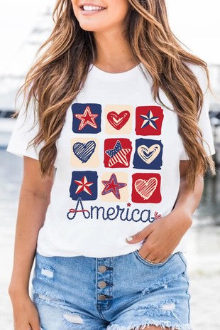 American Heart Star Checkered Graphic Tee